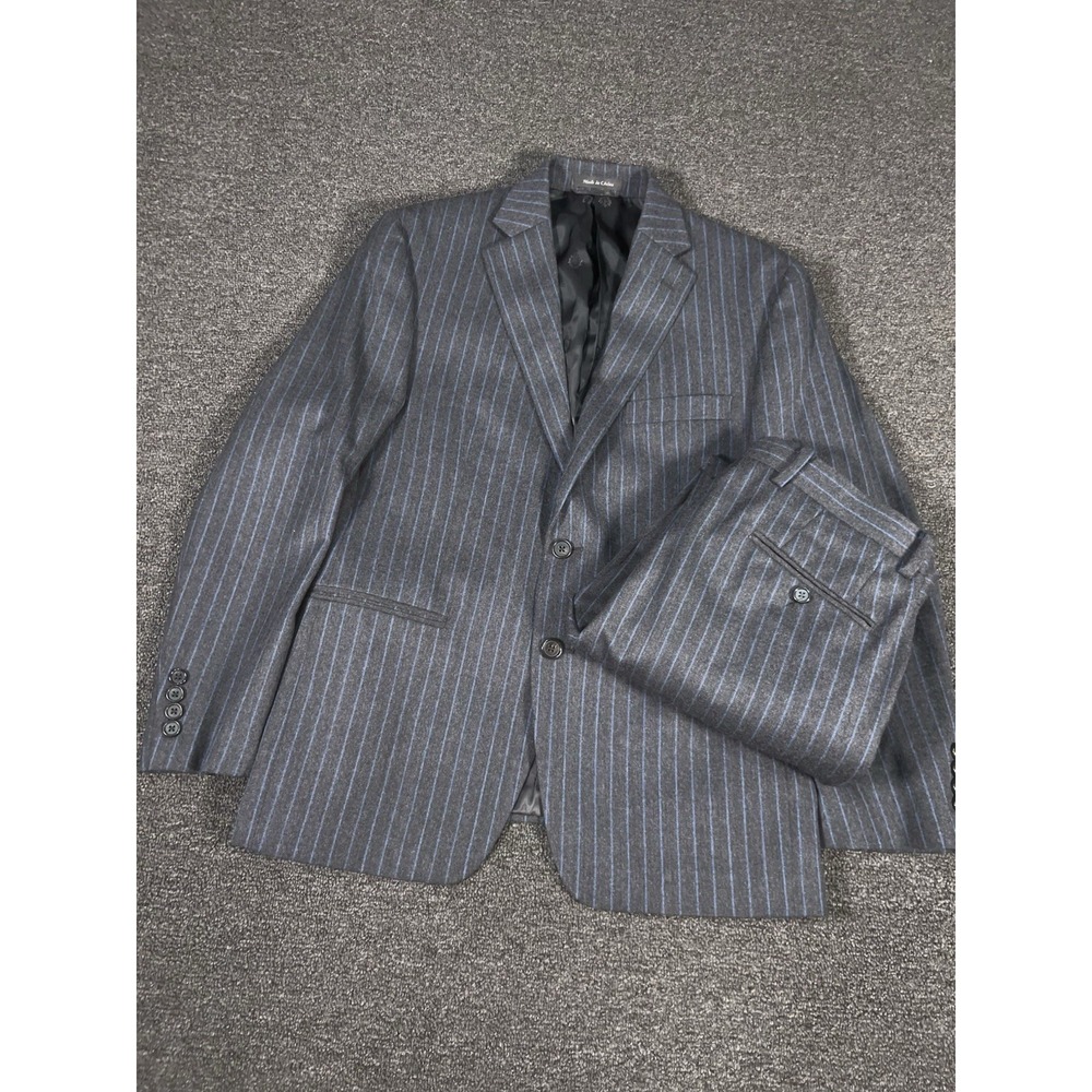 Ralph Lauren 2 Piece Suit Men 38S Pants 30x30 (Fit 30x29) Gray Blue Striped Wool